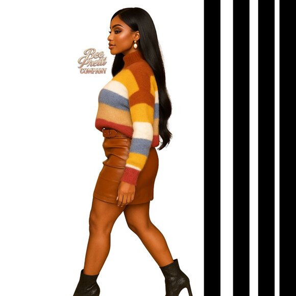 Fashion Nova Cozy Colorblock Striped Turtleneck Sweater Fall Vibes - Picture 4 of 5
